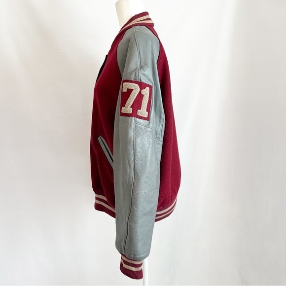 Vintage 50s Leather Wool 71 Varsity Letterman Jacket Snap Button Burgundy 42 Med - Picture 7 of 16
